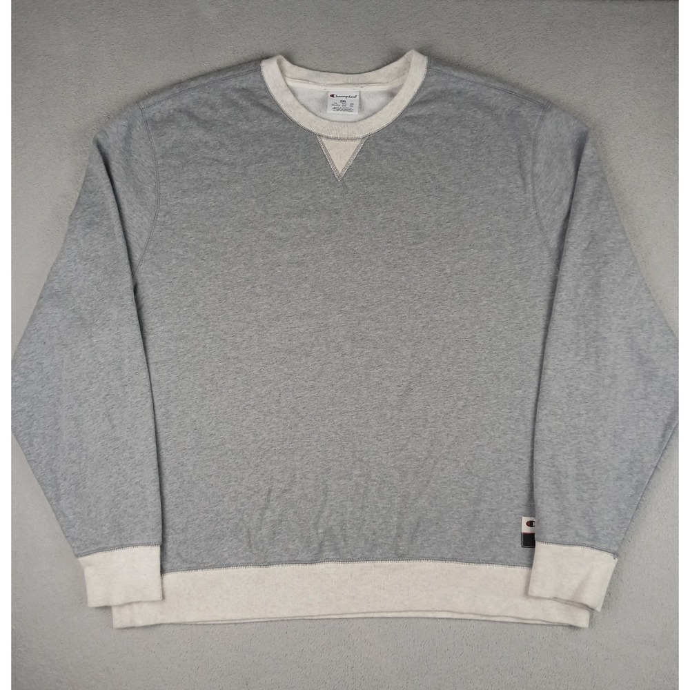 Champion Sweatshirt Mens 2XL Originals V-Stitch Fleece Gray Cream AO500 Ringer